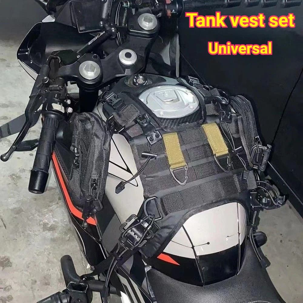Set Universale di Borse per Serbatoio Carburante, Attrezzatura da Viaggio per Motociclisti, Borsa per Serbatoio con Sistema Molle, Set Gilet Anti-graffio per Serbatoio