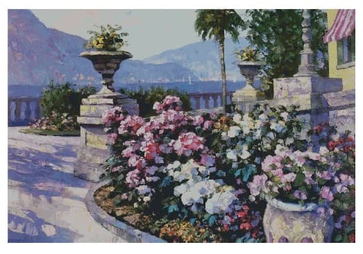 Kit Punto Croce Scenografia Giardino Marino, Ricamo Fai da Te su Tela Bianca 18CT 16CT 14CT, Decorazione Casa Fatta a Mano