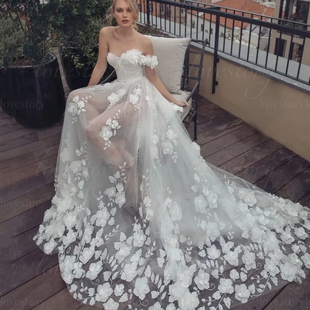 Customized Luxury A Line Wedding Dresses Lace Applique Bridal Gowns One Shoulder Sweetheart Neck Bride Robes vestido de novia