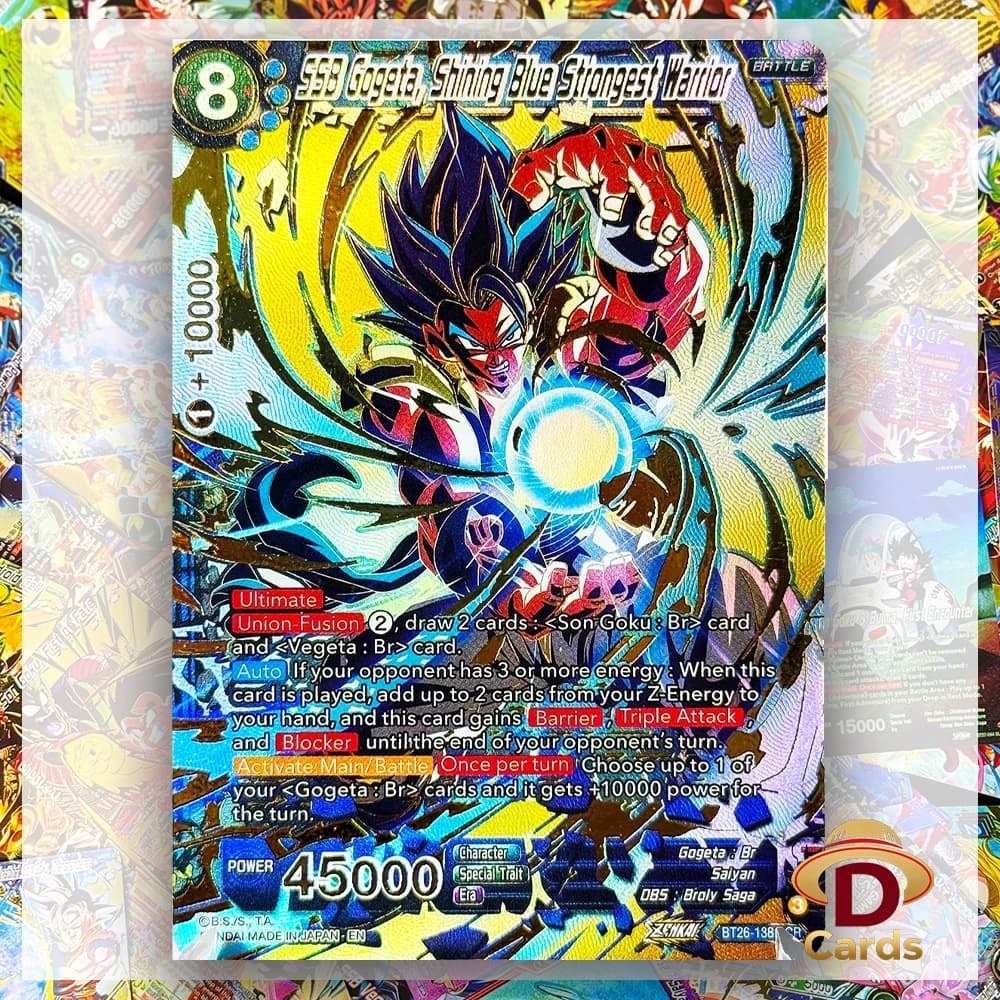 Dragon Ball Super Card SSB Gogeta, Carte Foil da Collezione di Alta Qualità per Gioco di Carte Collezionabili, Qualità Proxy, Guerriero Blu Brillante Più Forte