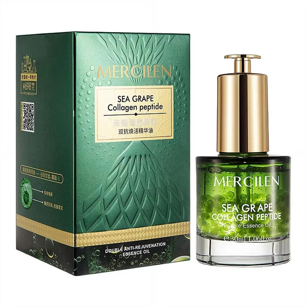 Olio Essenziale Doppio al Collagene di Uva Marina per la Cura del Viso, Rassodante, Idratante e Illuminante, Siero Viso Coreano per la Cura della Pelle