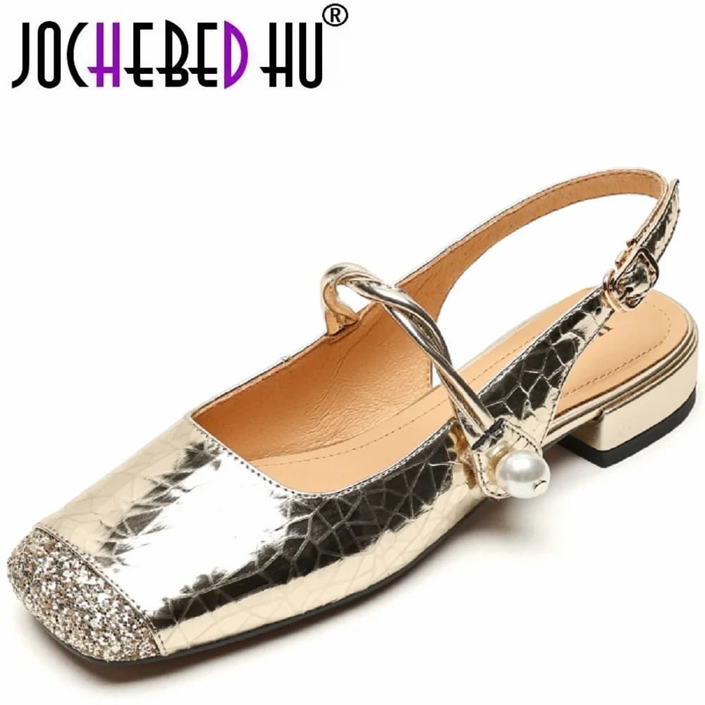 【JOCHEBED HU】Cucise scarpe basse da donna primavera estate punta quadrata cinturino con fibbia in vera pelle scarpe comode da lavoro casual da ufficio