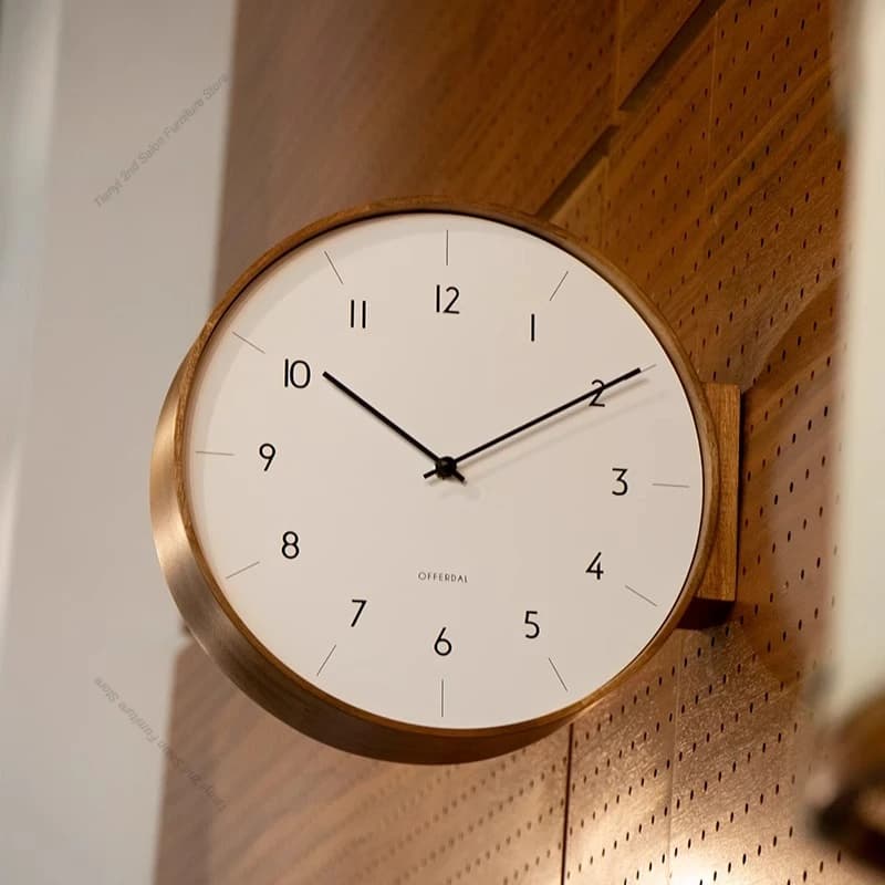 Japanese style double-sided wooden wall clock Wall clock for Nordic luxury creative living room Simple furniture for high-end house FYWC