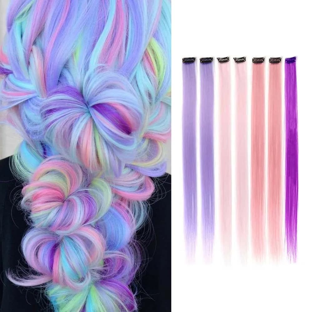 7 estensioni dei capelli colorati con colori arcobaleno, posticci color caramello per le donne Evidenzia l'estensione dei capelli dritta colorata con clip