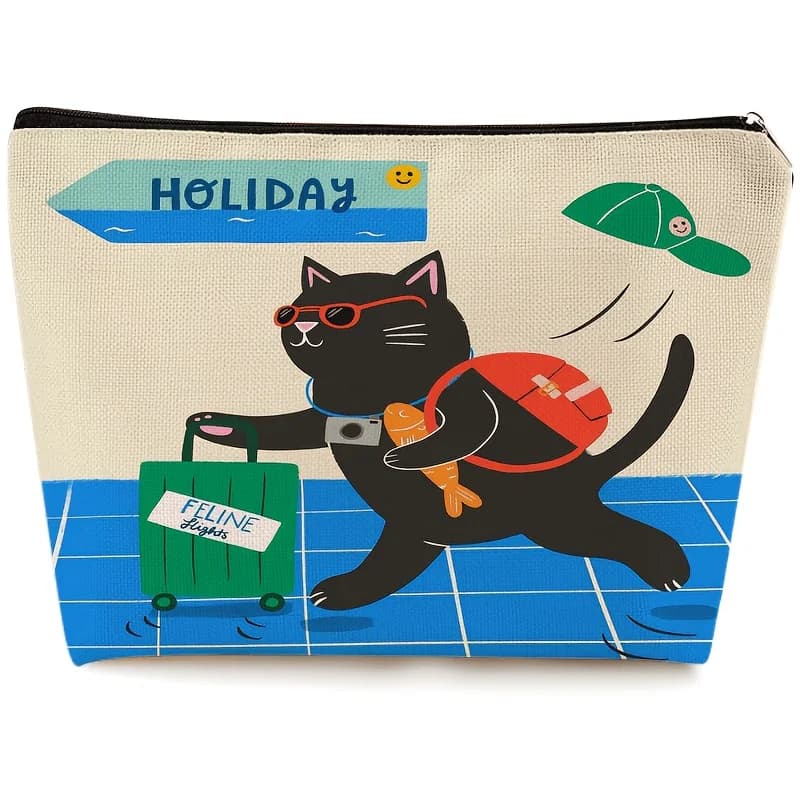 1 graziosa borsa per il trucco a forma di gatto - Pochette multifunzionale con cerniera per donna, perfetta borsa da viaggio con cerniera, divertente regalo di compleanno
