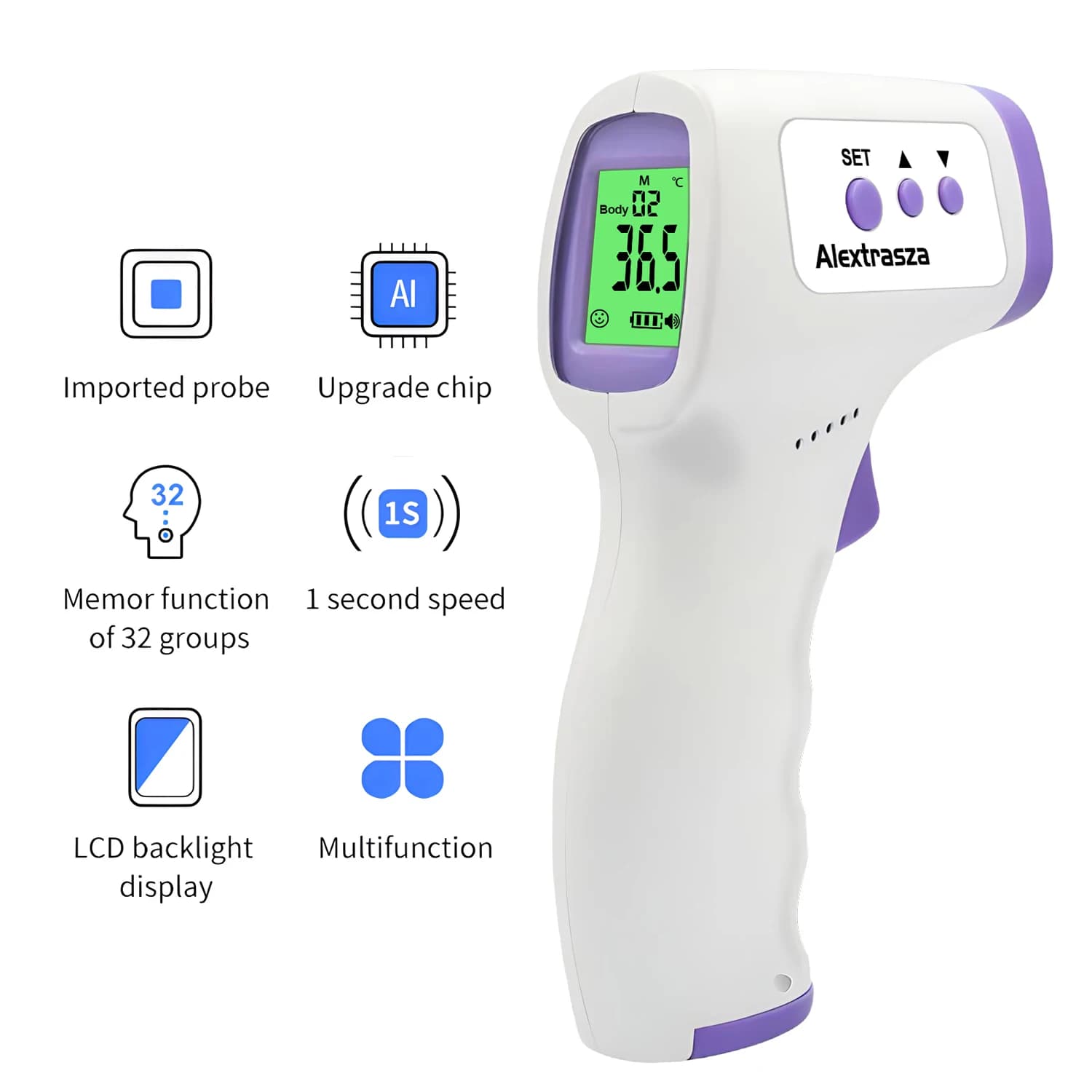 Contactless Retroilluminated Digital Infrared Front Thermometer, with Laser, LCD, for Newborn and Adult Fever, Body Obsimeter