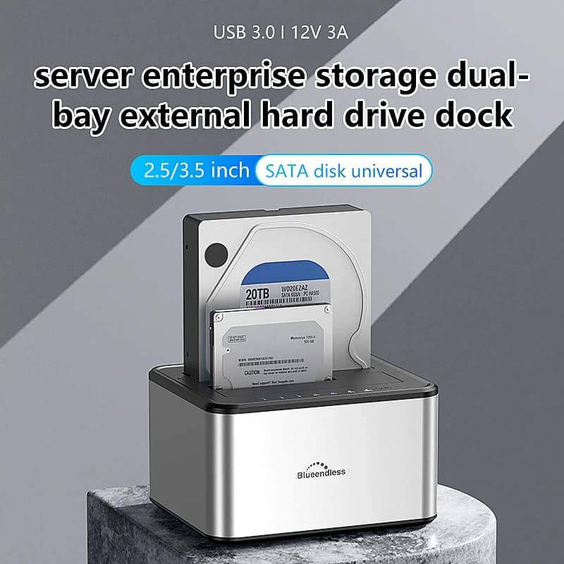 Docking Station per HDD a Doppia Bay, Case per SSD con Clonazione Offline, Adattatore SATA a USB 3.0, Duplicatore per Dischi SSD/HDD da 2.5 e 3.5 Pollici