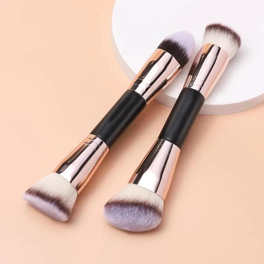 Pennello per trucco a doppia testa Pennello cosmetico per sfumare correttore contorno ombretto in polvere sciolta con parte superiore piatta inclinata