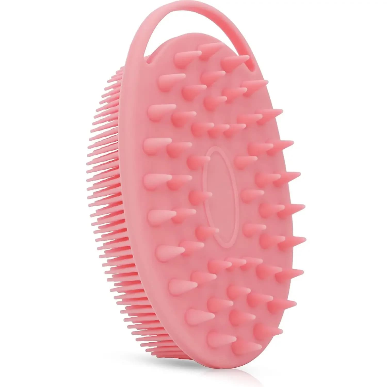 Spazzola doccia 2-in-1 rosa, scrub corpo in silicone e massaggiatore per il cuoio capelluto, esfoliante, facile da pulire, impugnatura morbida