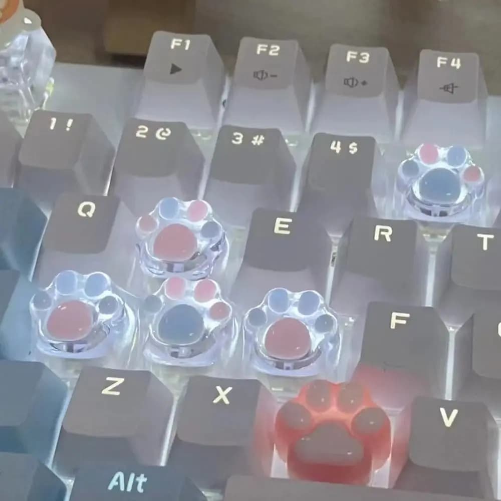 1/4 Pcs Carino Traslucido Zampa di Gatto Keycap Asse Trasversale Rosa Blu Tastiera Meccanica Chiave Cap Cartoon Resina ESC WASD Keycaps