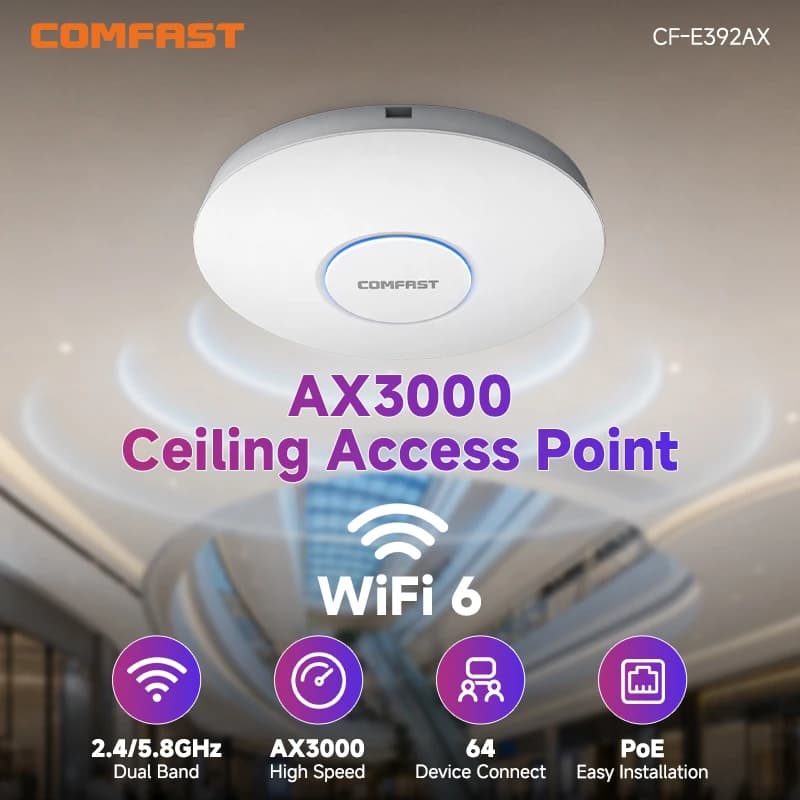 COMFAST WiFi6 AX3000 Wireless AP 2.4G/5.8Ghz Ceiling AP POE WIFI Extender Repeater Gigabit Wireless AP Router Signal Booster