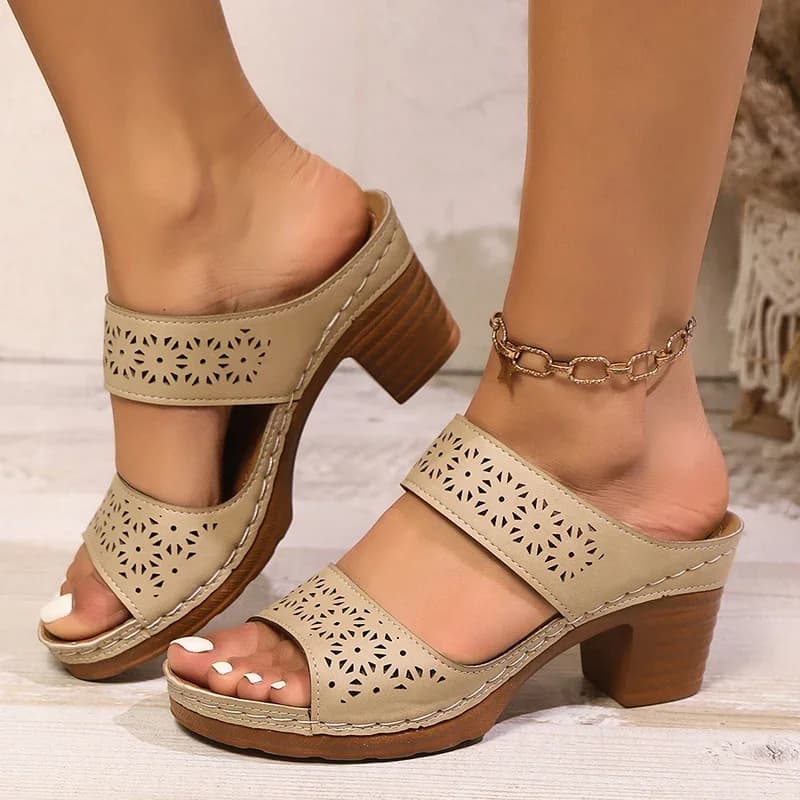 Sandali con tacco grosso comfort per donna Estate 2025 Pantofole da esterno leggere con punta aperta Donna Sandali casual antiscivolo Mujer