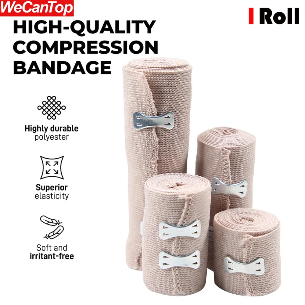 1 rotolo di benda elastica per compressione con clip, rotoli di nastro di supporto per sport atletici per sport, distorsioni, polso, caviglia