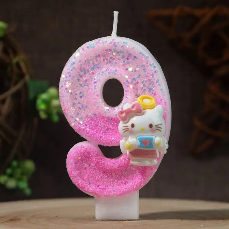 Hello Kitty 0-9 Number Birthday Candles Pink Cartoon Cake Topper Decorations Student Birthday Party Supplies