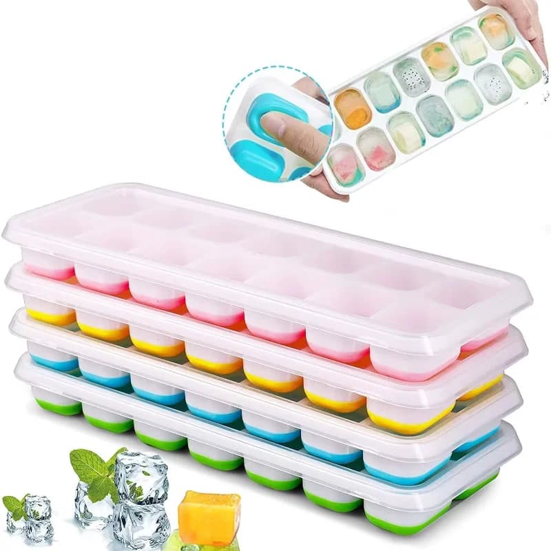 Vassoi per stampi per cubetti di ghiaccio in Silicone vassoio per ghiaccio in Silicone riutilizzabile con coperchio vassoi per cubetti di ghiaccio 14-stampi per cubetti di ghiaccio a rilascio Super facile whisky