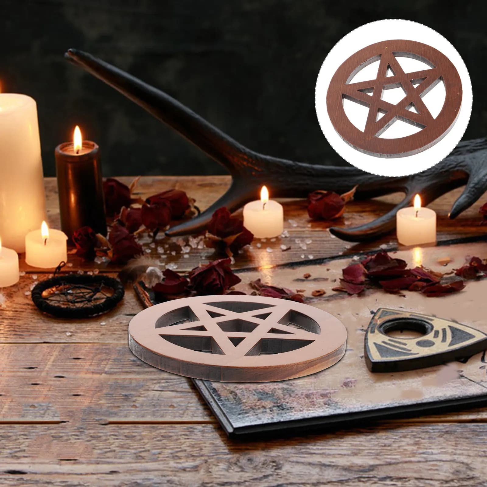 Exquisite Wooden Pentacle Altar Tile Meticulous Carving Spiritual Meditation Mat for Yoga Practice Religious Ceremonies Altar