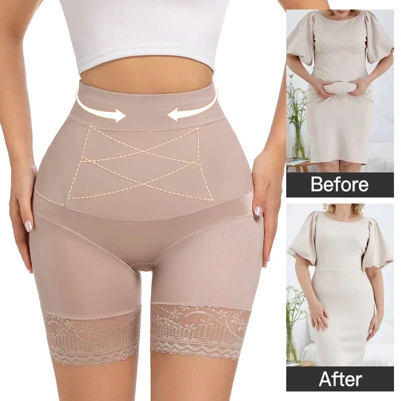 Women's Lace Safety Shorts High Waist Body Shaper Panty Compression Boxer Chest Chest Mutandine Cross Patterning