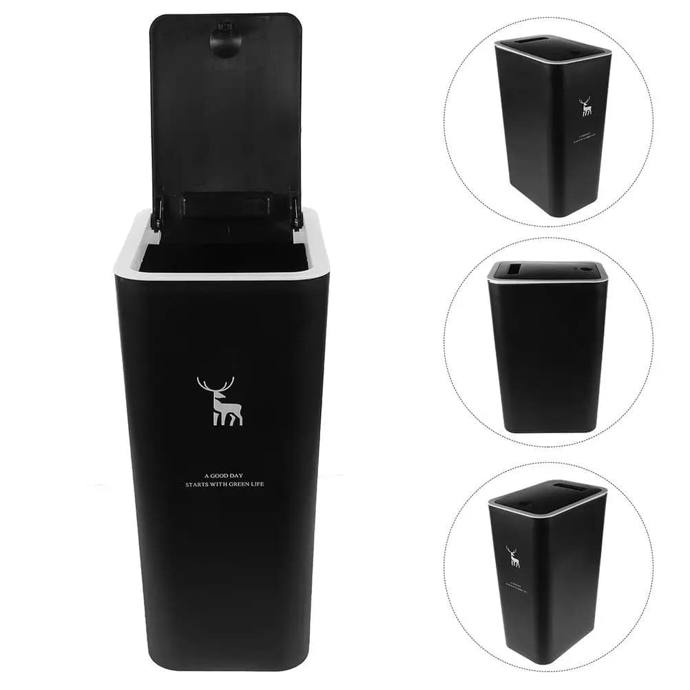 15L Press Top Trash Can Plastic Garbage Bin with Lid Large Capacity Slim Design for Kitchen Bathroom Bedroom Office Recycling