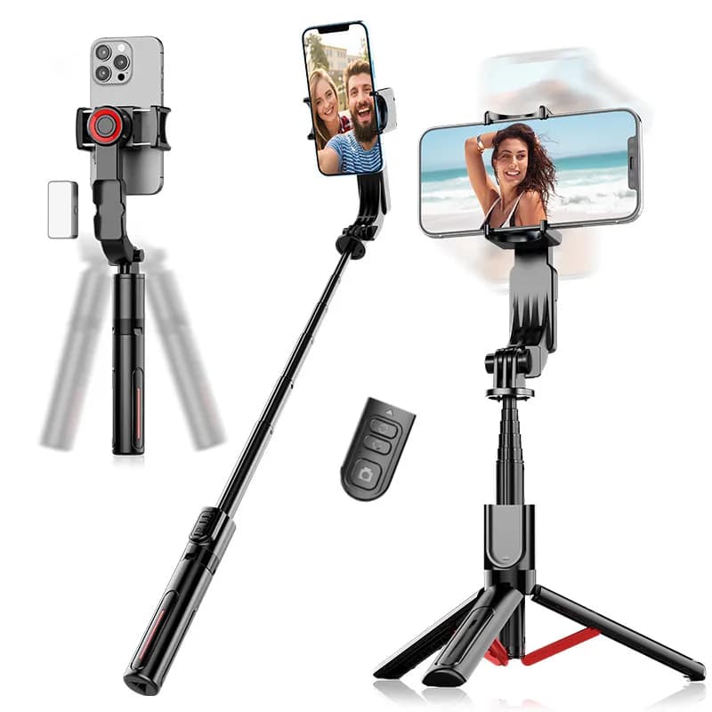 Stabilizzatore portatile per smartphone MEUYAG con Bluetooth, treppiede, selfie stick pieghevole e luce magnetica integrata.