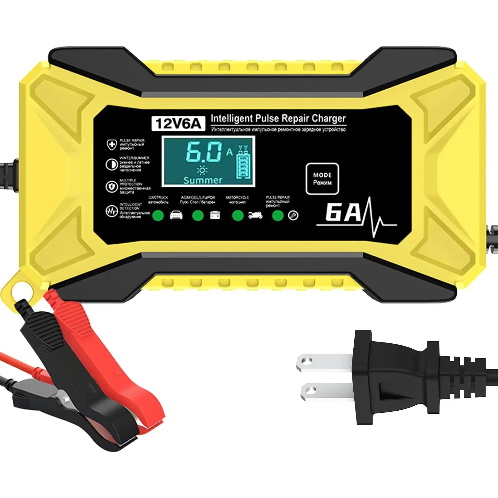 Avviatore di emergenza per batteria per auto Caricabatteria portatile intelligente da 12 V Elettronica per automobili con display LCD e compensazione della temperatura