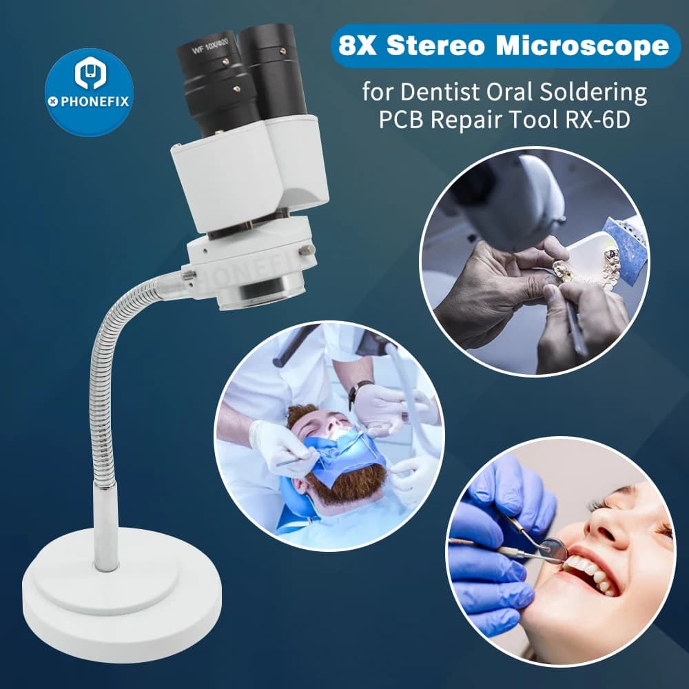 Microscopio Stereo binoculare RX-6D 8X 360 gradi ruotano il microscopio del laboratorio dentale per Micro ispezione orale di bellezza della regolazione dei gioielli