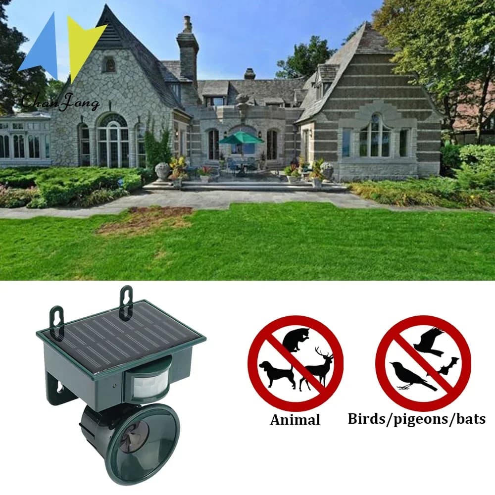 Waterproof Solar Ultrasonic Animal Repeller, Outdoor Motion Sensor Deterrent for Garden Yard, Repels Cats Dogs Birds Pigeons