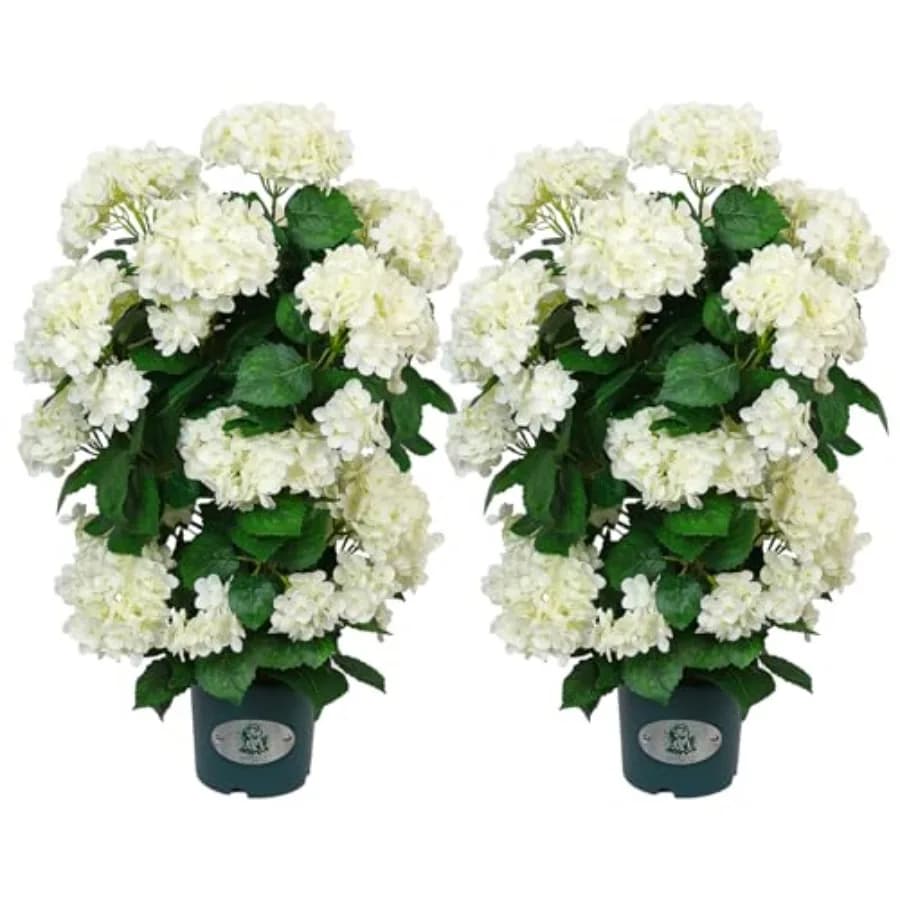 Albero di Ortensie Artificiali da 30 Pollici con Fiori Bianchi, Piante Finte Resistenti ai Raggi UV in Vaso per Decorazione Interna ed Esterna, Confezione da 2
