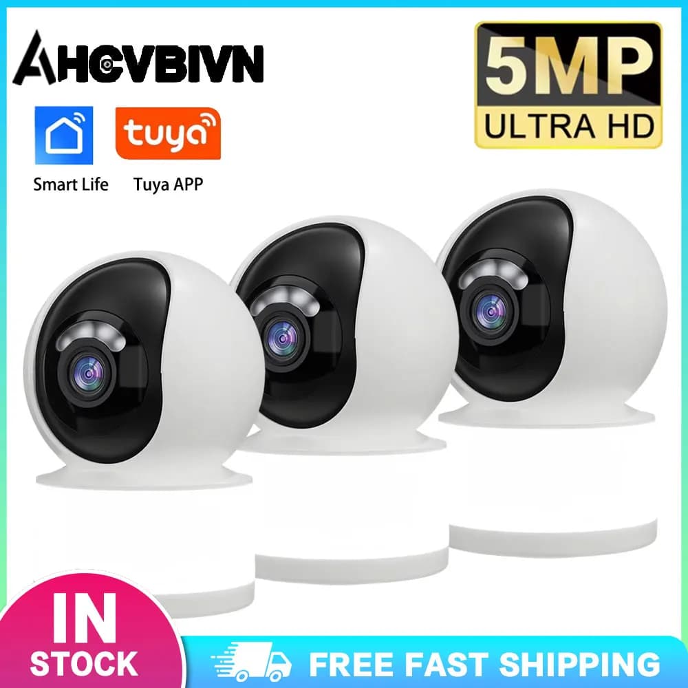 Telecamera di Sicurezza WiFi 5MP per Monitoraggio Bambini, App Tuya Smart Life, Rotazione 360° ° Telecamera IP da Interno con Luce PTZ, Visione Notturna a Colori e Audio Bidirezionale
