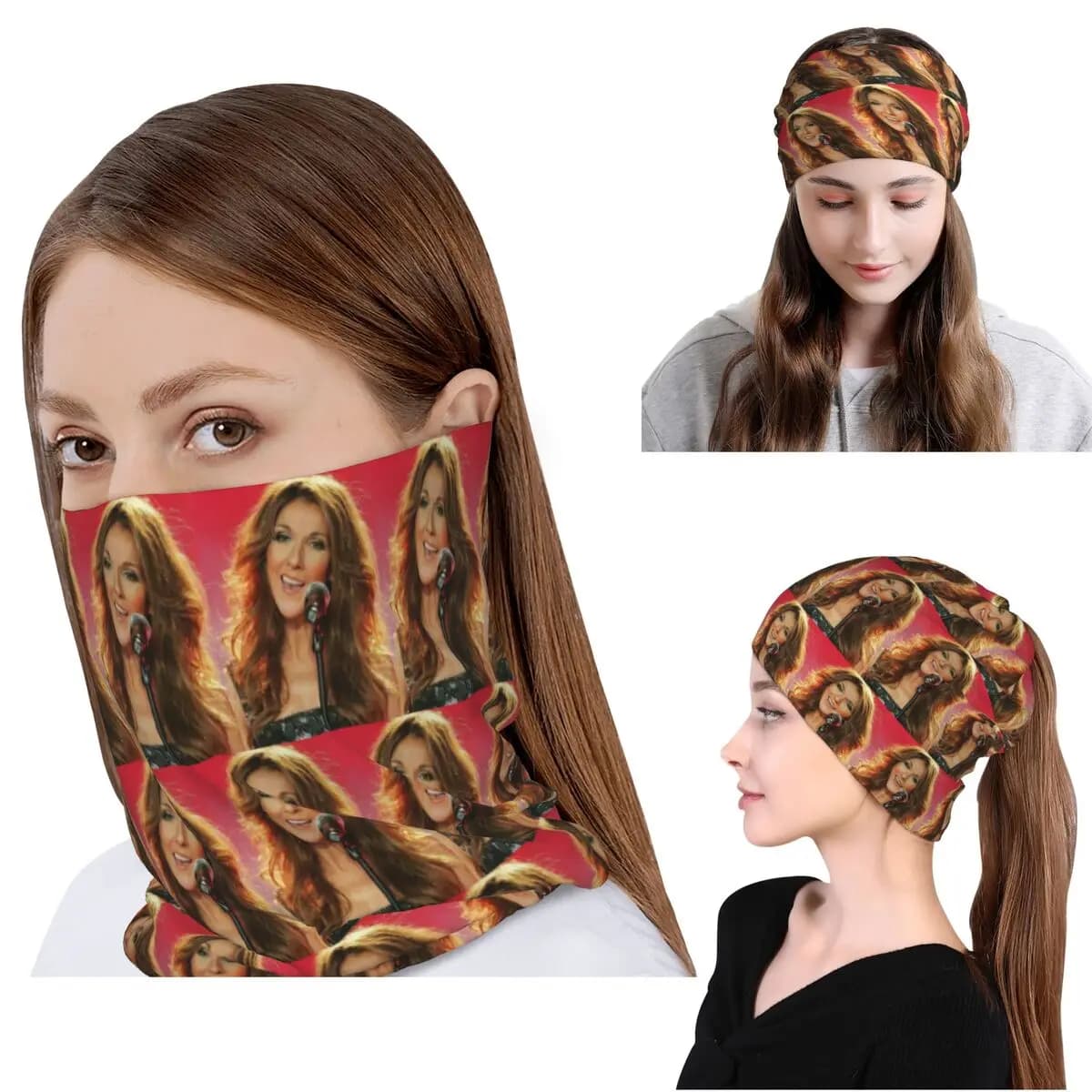 Celine Dion Bandana Copricollo Sciarpa Magica Multifunzione Fascia per la Testa Berretto Cappello per Uomini Donne Adulti Lavabile