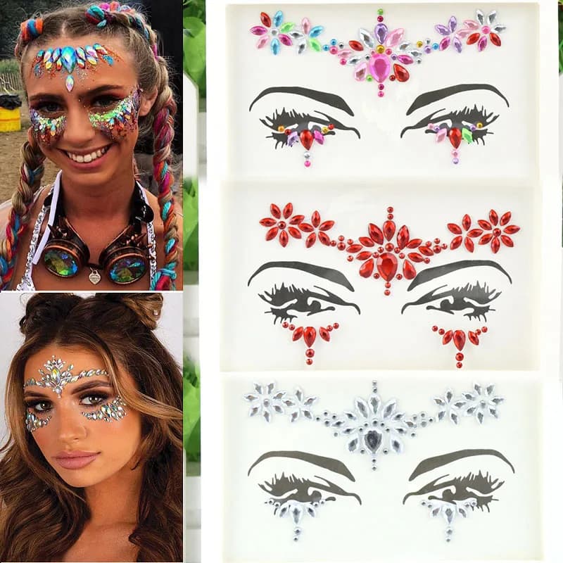Nuovi strass 3d per il viso Festival Cristalli per trucco Adesivo luccica per il viso Gemme Gioielli Adesivo con diamanti Viso luminoso