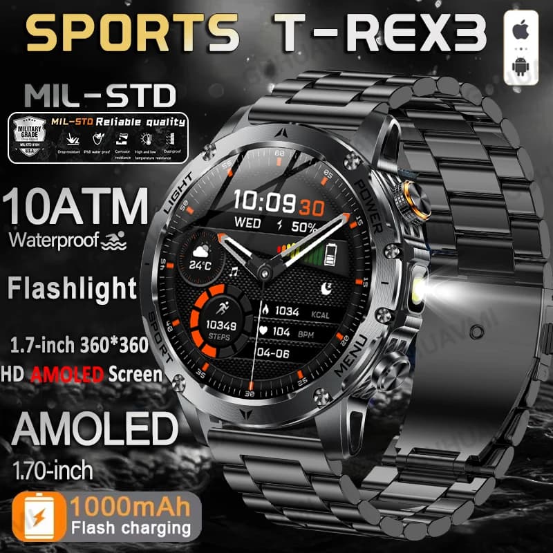 2025 Nuovo HOT Militare all'aperto Astuto Della Vigilanza Degli Uomini 1.7 pollici HD AMOLED Schermo Frequenza Cardiaca HD Chiamata 10ATM Impermeabile SmartWatch da Uomo