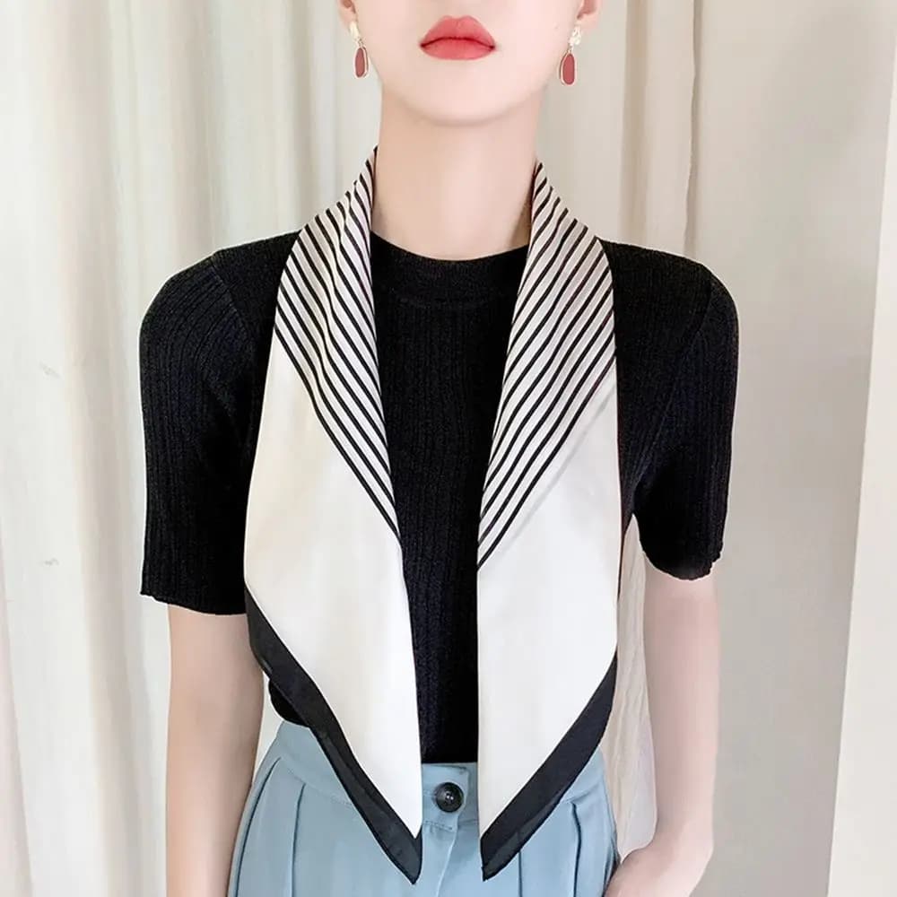 French Striped Letter Bag Decoration Silk Scarf Headband Headscarf Female Shawl Silk Scarf Printed Scarf Korean Style Scarves