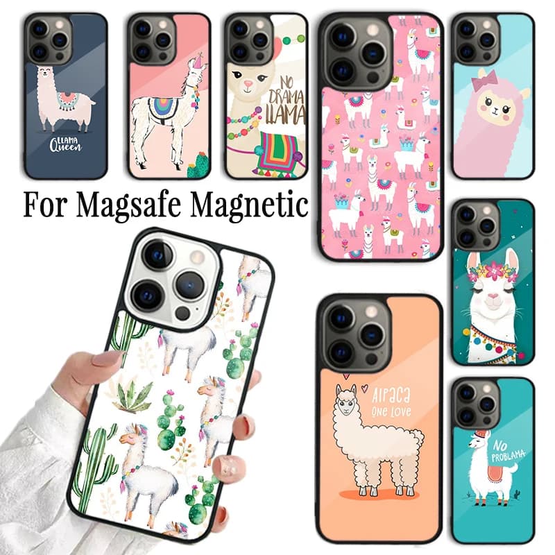 Cover per iPhone con design Lama Llama Alpacas, compatibile con iPhone 17 AIR 16 15 14 13 12 11 Pro Max Plus, custodia magnetica wireless Magsafe