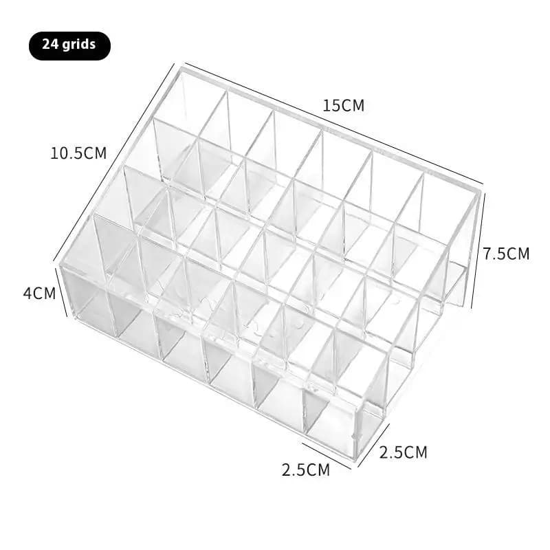 24-Grid Clear Acrylic Cosmetic Organizer with Lipstick Compartments Brush Holder And Display Stand for Makeup Storage