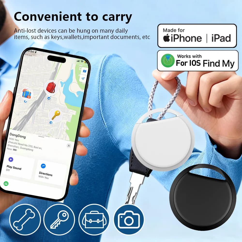 Localizzatore Portatile Smart Tag iOS, Dispositivo Bluetooth Anti-Smarrimento per App Find My di Apple, per Bagagli, Zaini e Chiavi, Certificato MFI