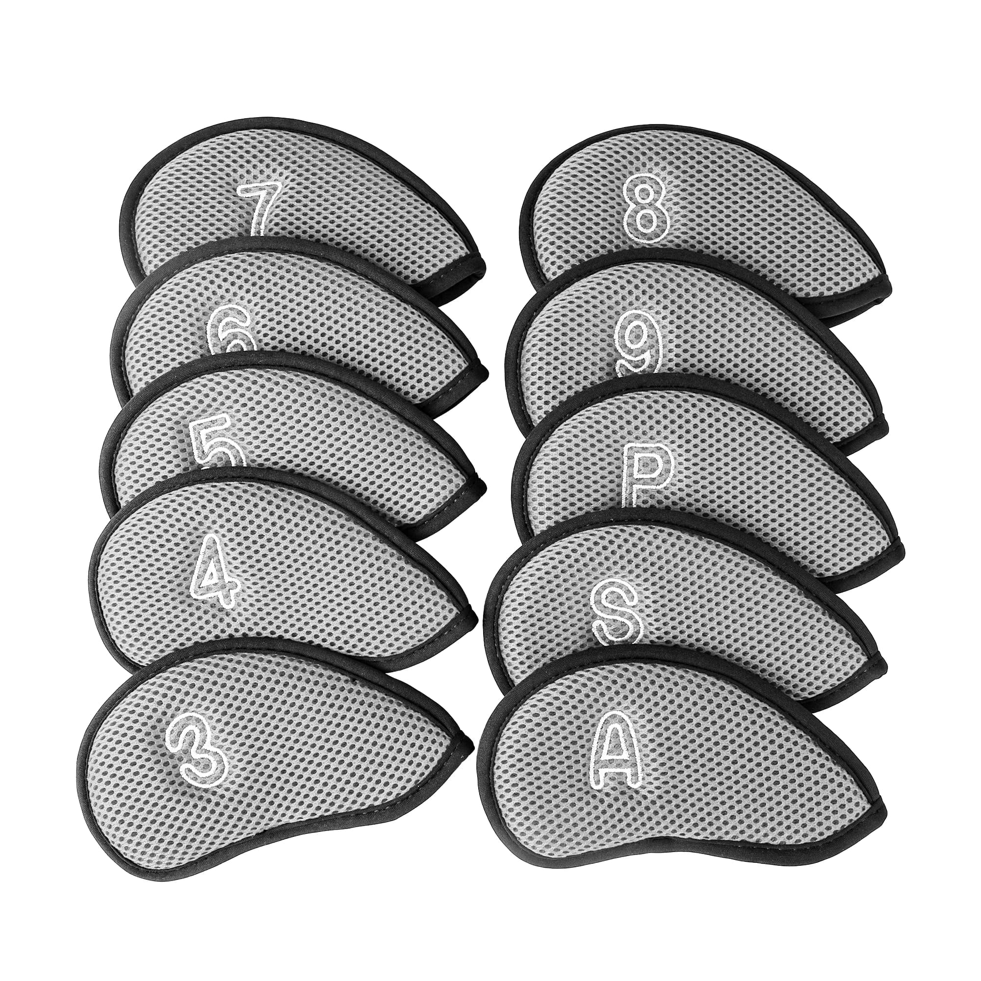 Set of 10 Pieces. Cover for Ferri da Golf. Made of breathable and moisture resistant mesh fabric, it adapts universally to various club sizes.