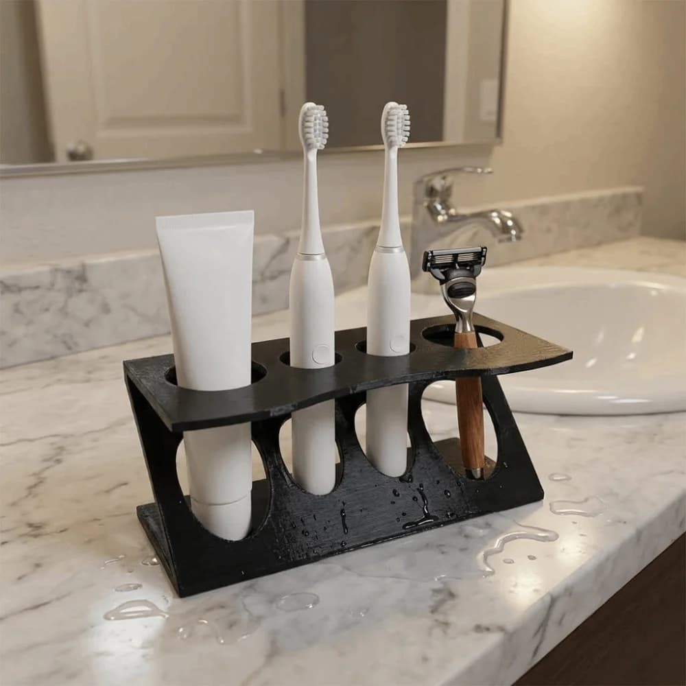 Portaspazzolino Elettrico 3D Creativo Multifunzione, Supporto Verticale per Dentifricio a 4 Fori, Organizzatore da Bagno per Lavabo