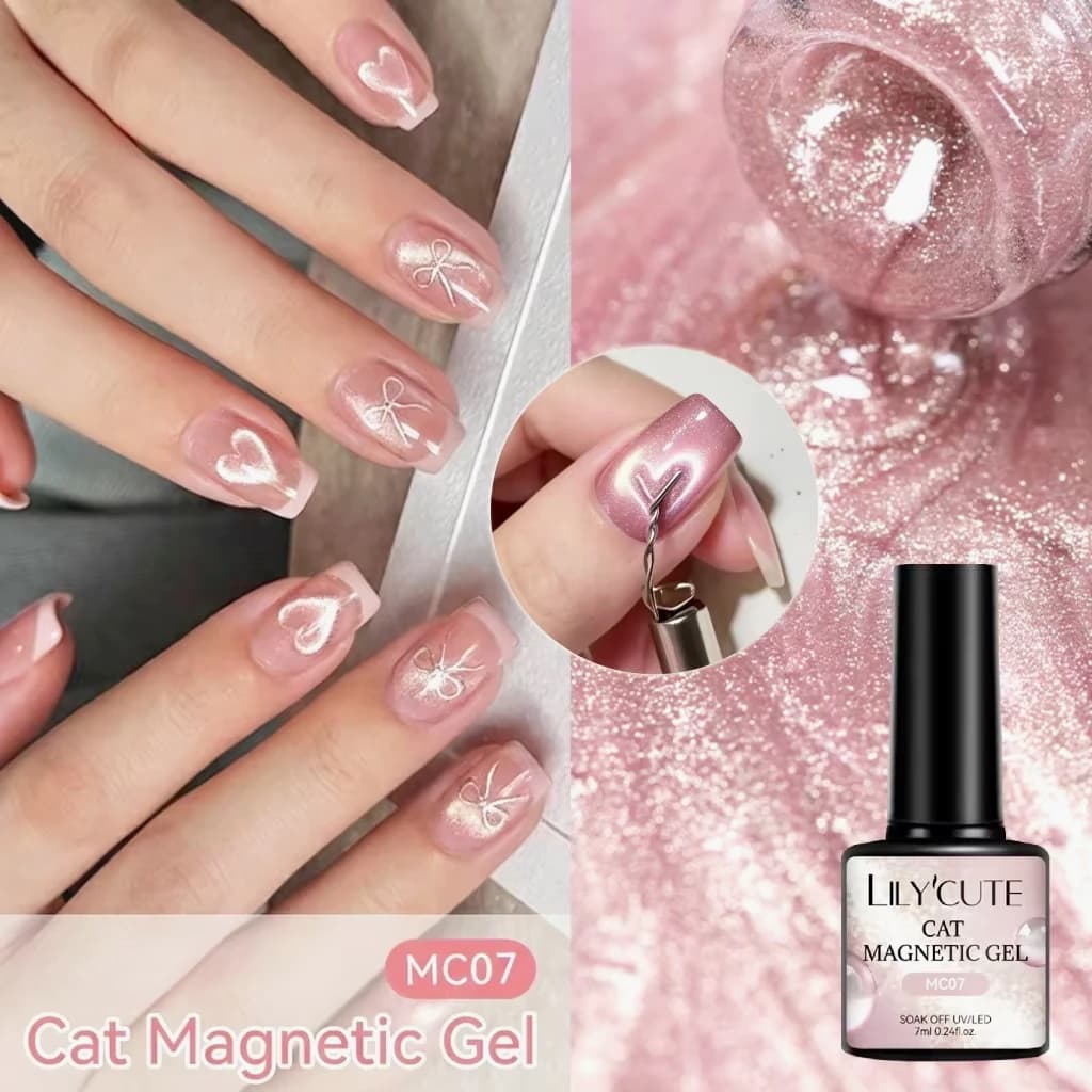 LILYCUTE 7ml Smalto Semipermanente Magnetico Rosa Primaverile Effetto Occhio di Gatto con Magnete per Creare Forme a Cuore - Forniture per Nail Art