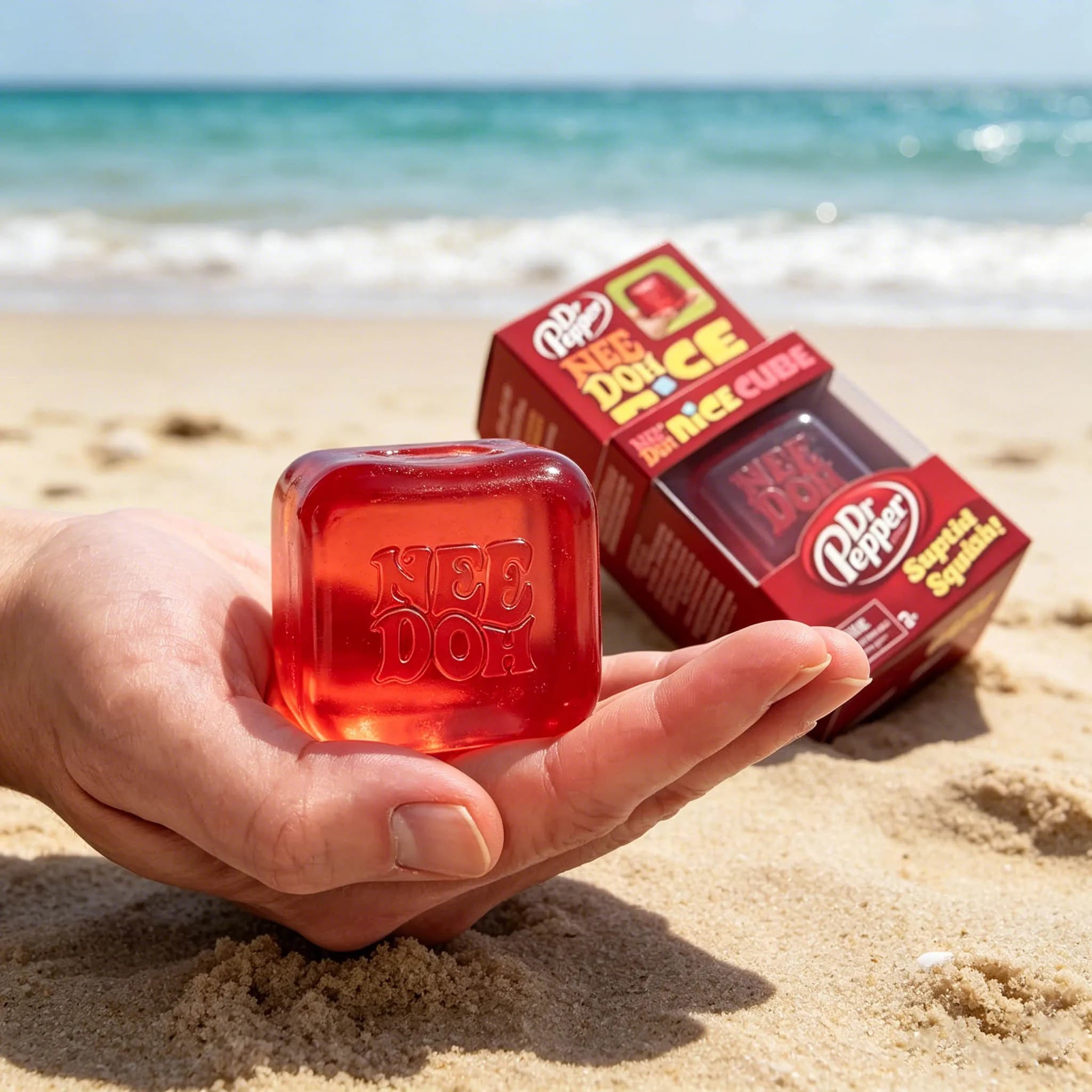 Dr Pepper x NeeDoh Nice Cube Squishy Antistress, Giocattolo Sensoriale Morbido Antistress a Forma di Cubo per Bambini e Adulti