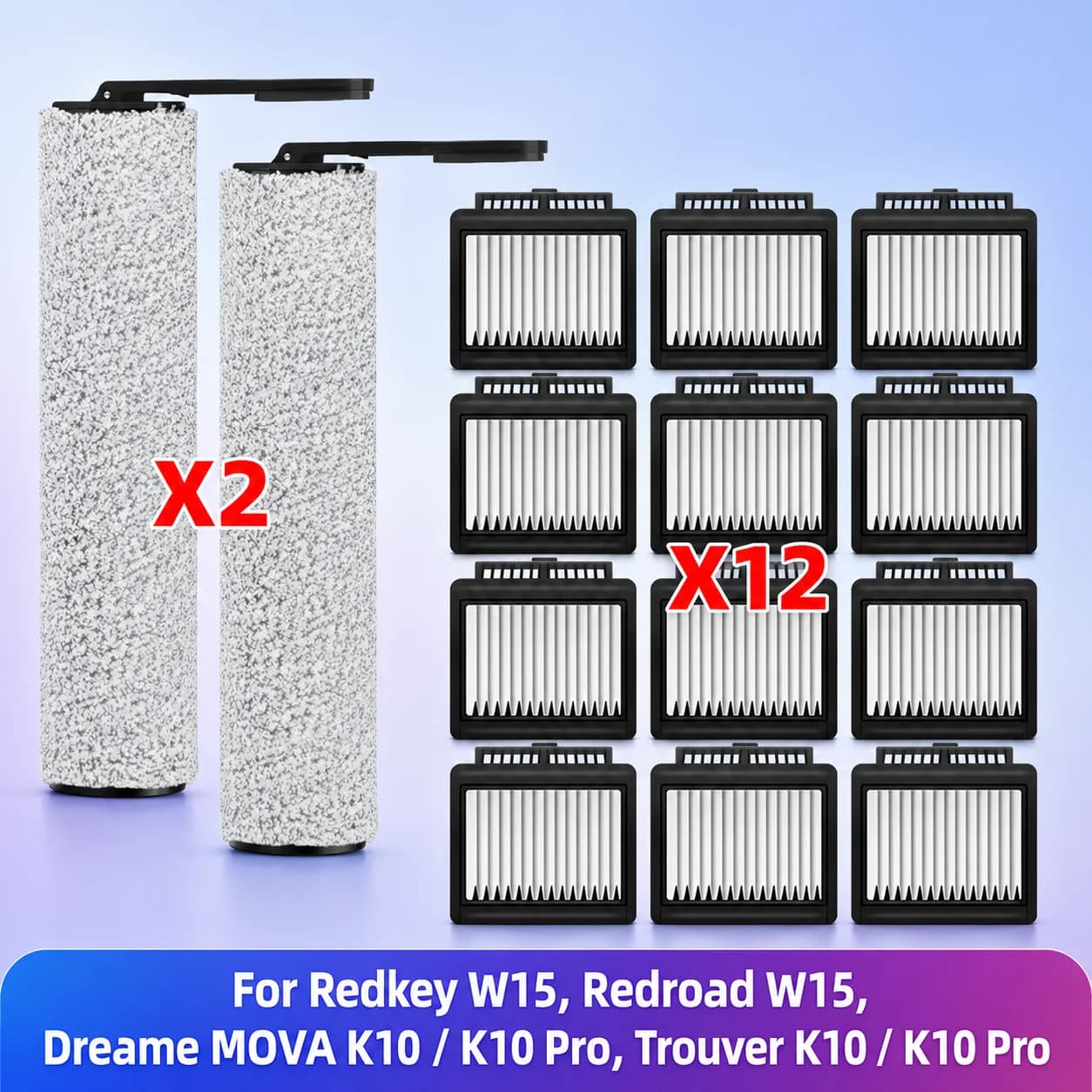 Compatible with Dreame MOVA K10 / K10 Pro, Trouver K10 / K10 Pro, Redkey W15, MOVA 2.0 Pro Vacuum Parts Main Brush HEPA Filter Accessories