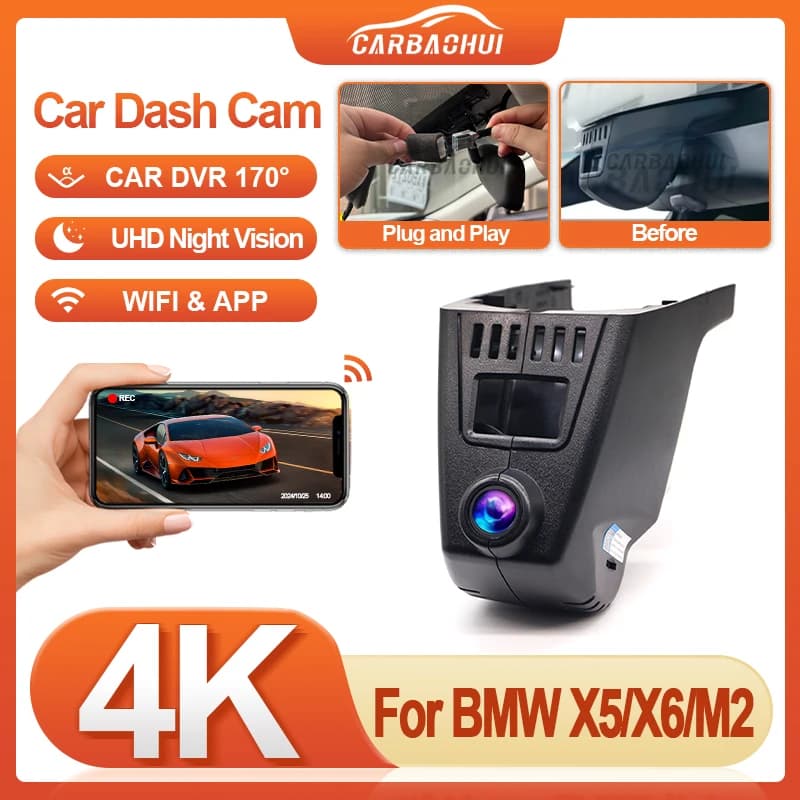 Dash Cam HD 4K Plug & Play con Telecamera Anteriore e Posteriore, Wi-Fi, per BMW X5 F15 X6 F16 X3 F25 X4 F26 X5M F85 X6M 2017-2022