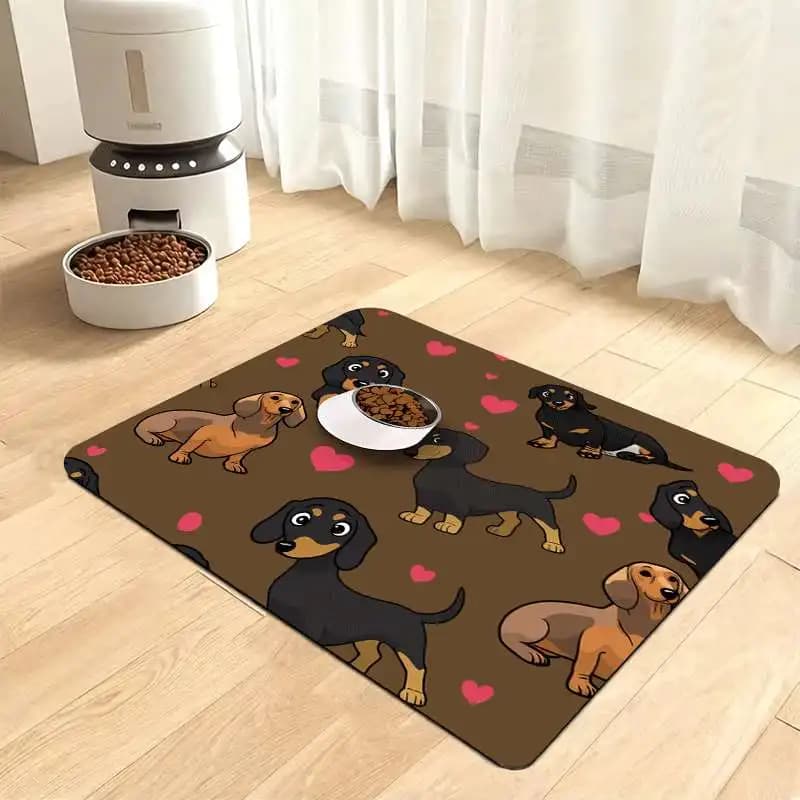VIKAMA Dachshund Printed Pet Placemats, Anti-Slip Puppy Food Bowl MATS, Anti-Spill And Easy-To-Clean Pet Feeding MATS
