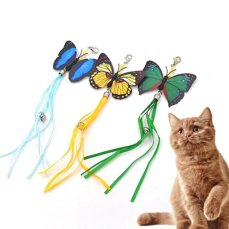 Funny cat teaser with bell playing with butterfly pendant, dragonfly, spare head for kitten, interactive toy, fishing rod