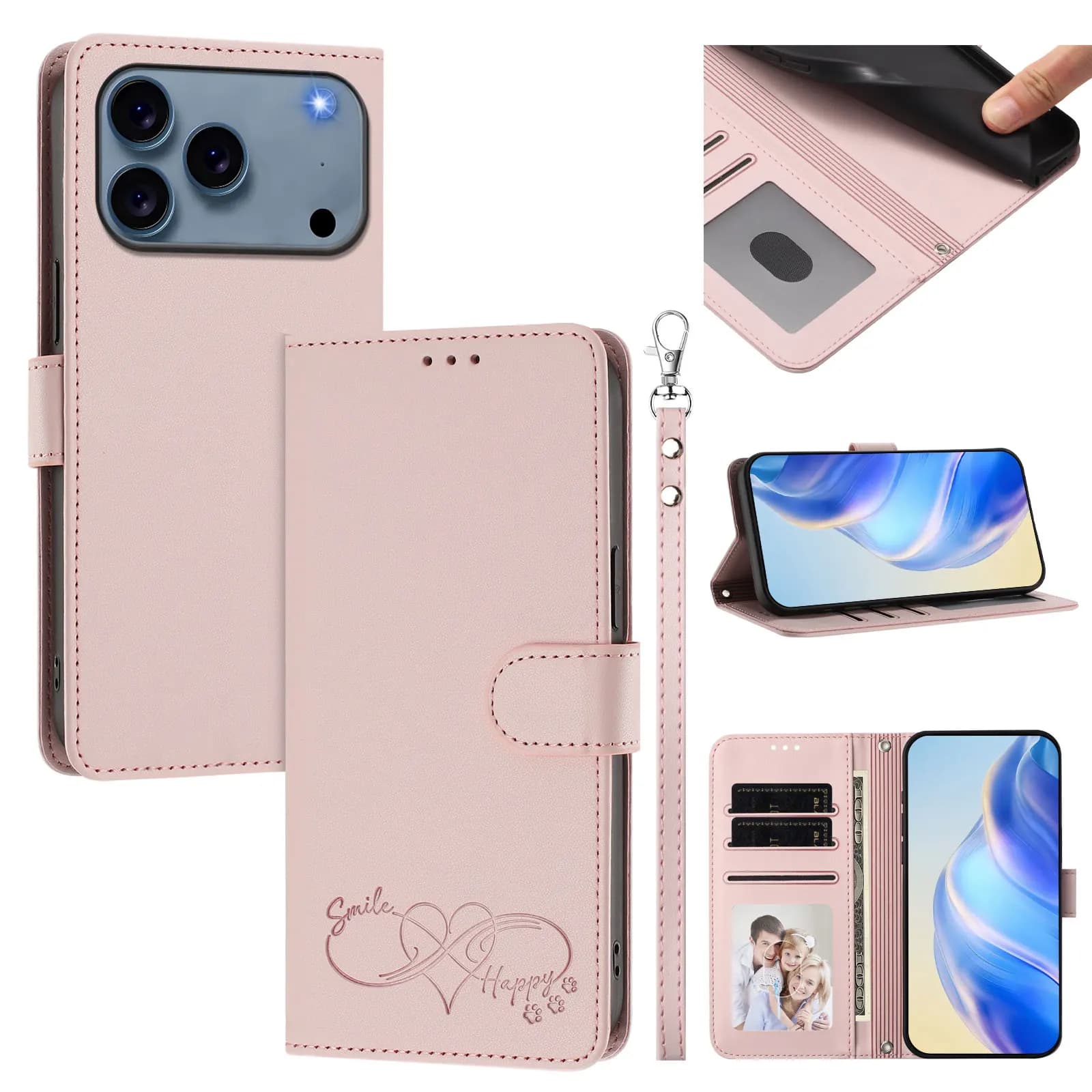 Flip Cards Solt Wallet Love-themed Printed Leather Phone Case for iPhone 17 Pro max 16 15 14 13 12 Shockproof For Magsafe Cover