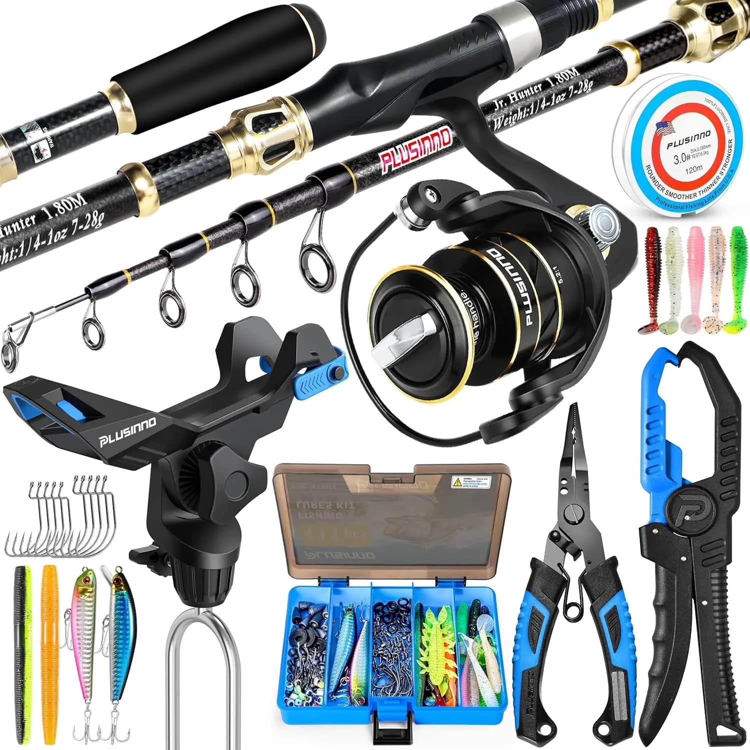Kit Combo Canna da Pesca e Mulinello con Scatola Porta Attrezzi, Esche, Pinze, Portacanna - Attrezzatura Completa per Pesca in Acqua Dolce e Salata