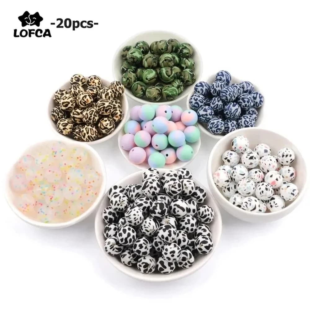 20 pz 12/15/19mm silicone stampato perline fiore rotondo leopardo perline portachiavi fai da te collana braccialetto accessori per gioielli