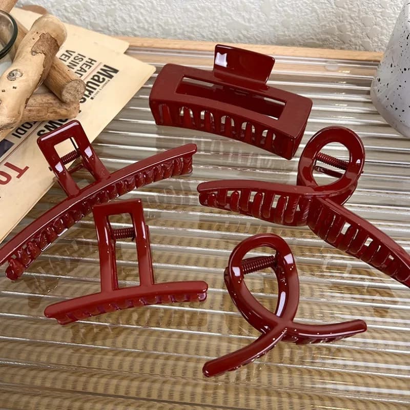 Fermagli per capelli rossi da donna Morsetti per capelli grandi geometrici in acrilico per granchio Mollette eleganti Accessori natalizi per moda femminile