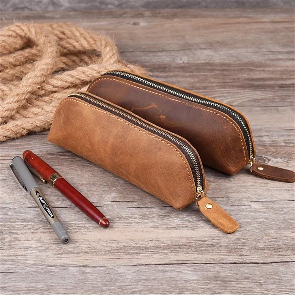 Astuccio in Pelle Vintage 2026, Portapenne Semplice, Borsa Portaoggetti con Cerniera, Astuccio per Occhiali, Forniture Scolastiche