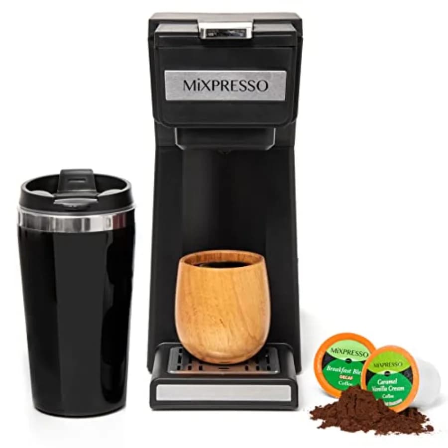 Macchina da caffè monodose per caffè macinato e compatibile con capsule K-Cup, con tazza da viaggio da 14oz e filtro riutilizzabile per la casa