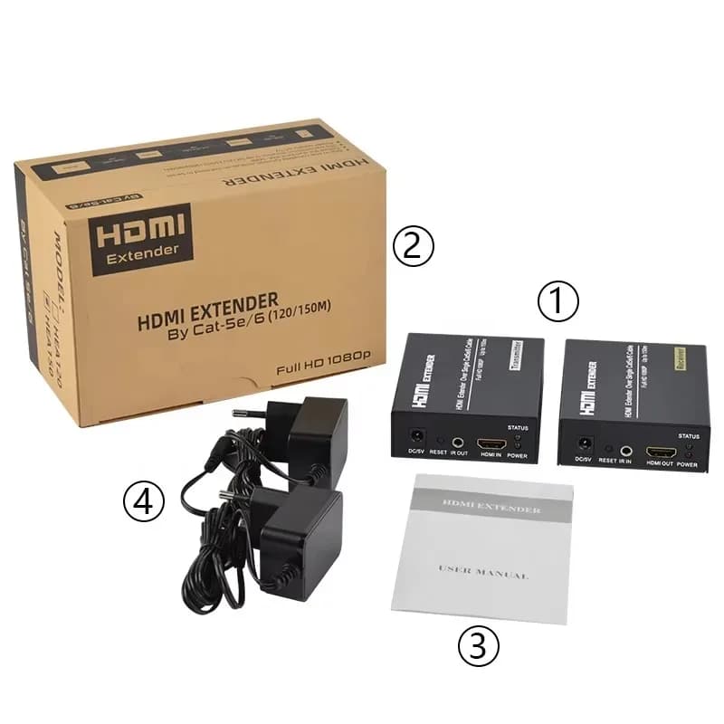 FJ-HEA150 Estensore di Cavo Singolo per Segnale HDMI ad Alta Definizione fino a 150 Metri CAT 5e/6 Trasmettitore per PC